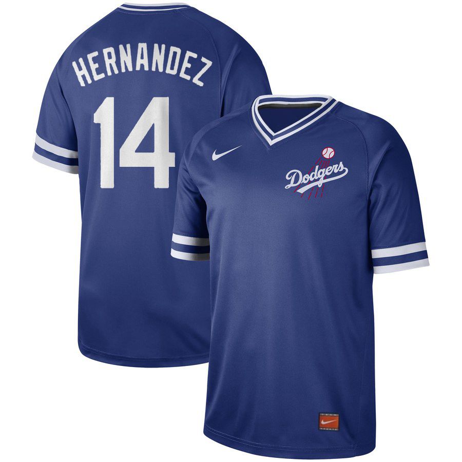 Men Los Angeles Dodgers #14 Hernandez Blue Nike Cooperstown Collection Legend V-Neck MLB Jersey
